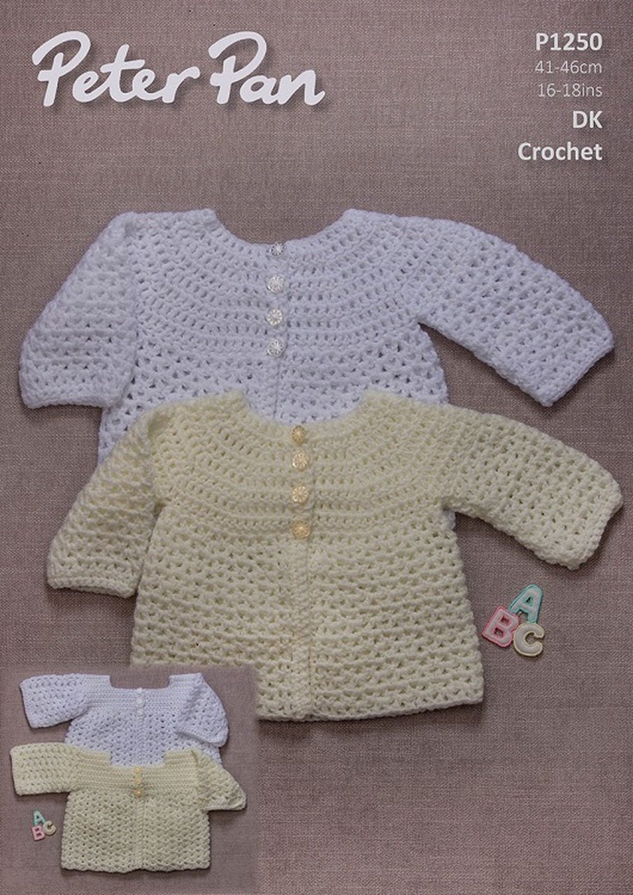 Peter Pan 1250 - Crochet Baby Cardigan Pattern - 16-18 Inches