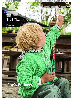 Patons 4072 - Boy's Pullover Knitting Pattern - 4-10 years