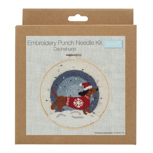Embroidery Punch Needle Hoop Kit  - Festive Dachshund