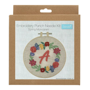 Embroidery Punch Needle Hoop Kit  - Spring Monogram Wreath
