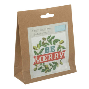 Mini Counted Cross Stitch Kit  - Be Merry Wreath