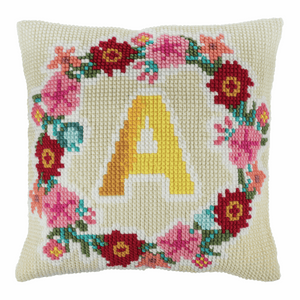 Cross Stitch Cushion Kit  - Monogram Wreath